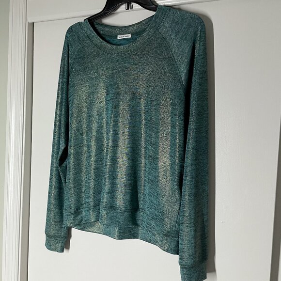TOMAS MAIER Heathered Metallic Long Sleeve Crew Tee Size 6 Green Black Gold - Picture 10 of 11